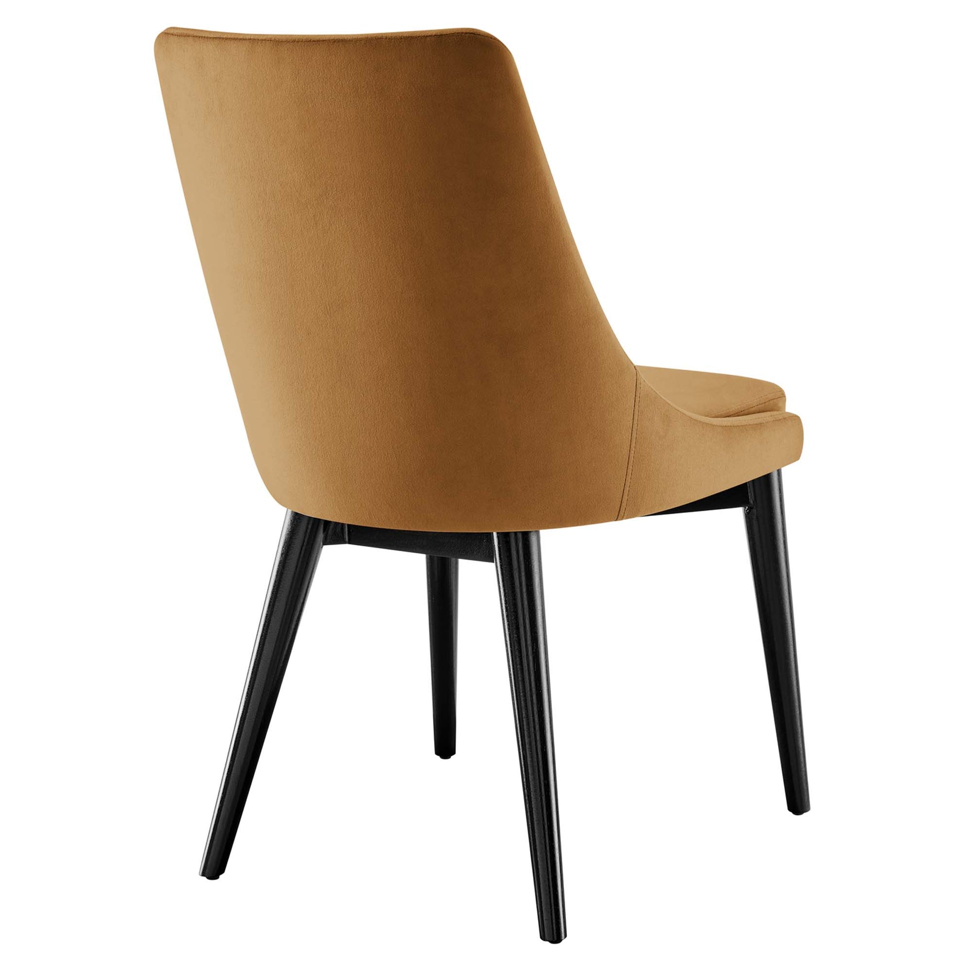 Cognac velvet curved-back dining chair with black tapered legs, set of 2.