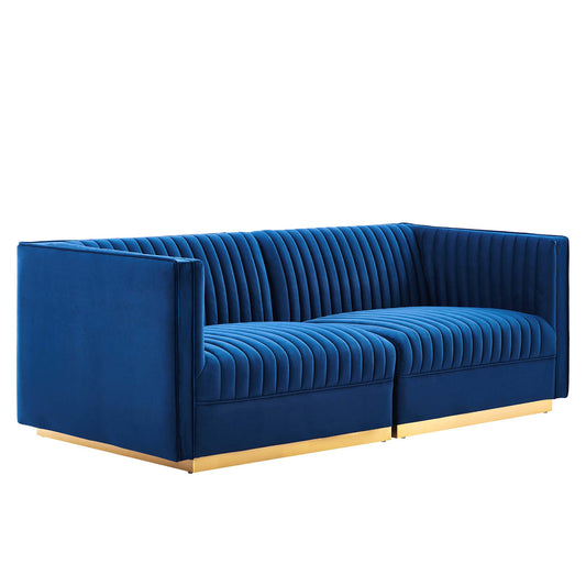 Modway Outlet Sanguine Channel Tufted Performance Velvet Modular Sectional Sofa Loveseat by Modway  Living Room Furniture Navy - EEI-5824-NAV