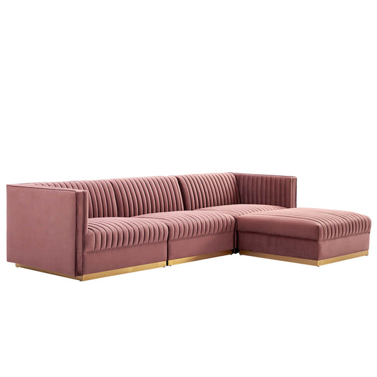 Modway - Sanguine 4-Piece Channel Tufted Performance Velvet Modular Sectional Sofa by Modway  Living Room Sofas and Armchairs Red - EEI-5826-DUS