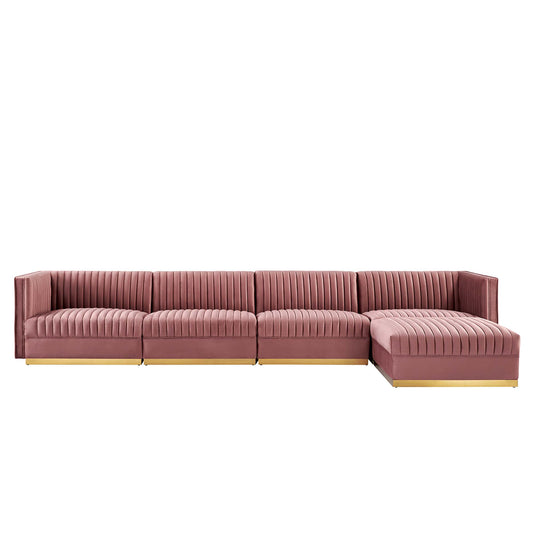 Modway - Sanguine 5-Piece Channel Tufted Performance Velvet Modular Sectional Sofa by Modway  Living Room Sofas and Armchairs Red - EEI-5828-DUS