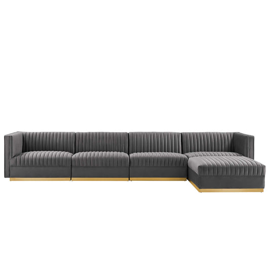 Modway - Sanguine 5-Piece Channel Tufted Performance Velvet Modular Sectional Sofa by Modway  Living Room Sofas and Armchairs Gray - EEI-5828-GRY
