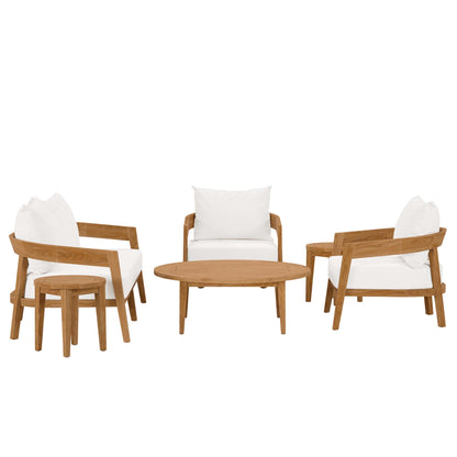 Modway - Brisbane 6-Piece Teak Wood Outdoor Patio Set by Modway  Outdoor Furniture Sofa Sectionals White - EEI-5833-NAT-WHI