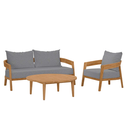 Modway - Brisbane 3-Piece Teak Wood Outdoor Patio Set by Modway  Outdoor Furniture Sofa Sectionals Gray - EEI-5834-NAT-GRY