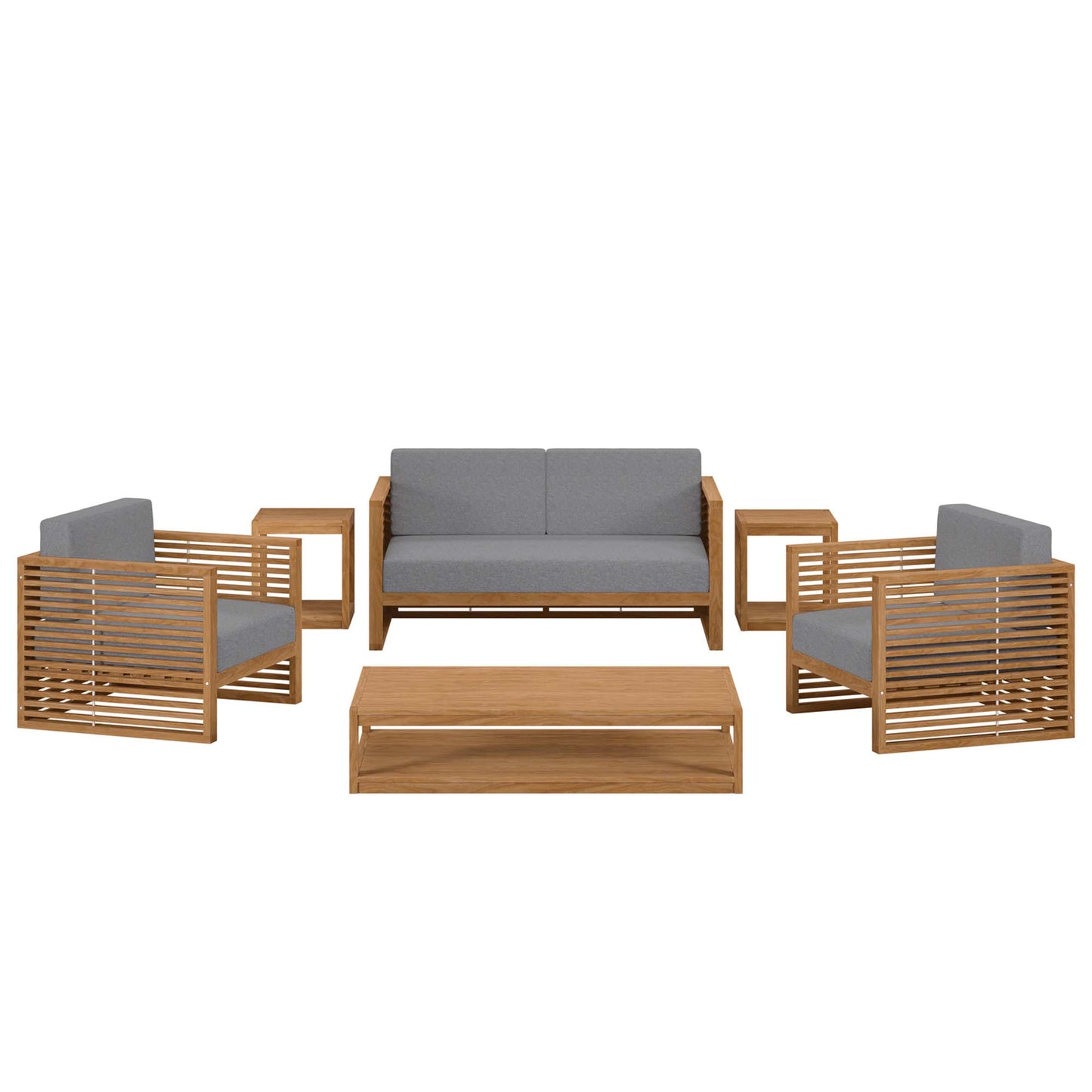 Modway - Carlsbad 6-Piece Teak Wood Outdoor Patio Set by Modway  Outdoor Furniture Sofa Sectionals Gray - EEI-5836-NAT-GRY