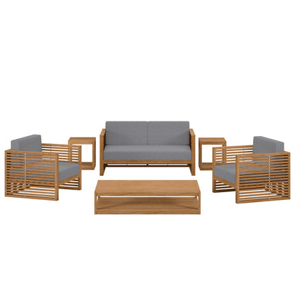 Modway - Carlsbad 6-Piece Teak Wood Outdoor Patio Set by Modway  Outdoor Furniture Sofa Sectionals Gray - EEI-5836-NAT-GRY