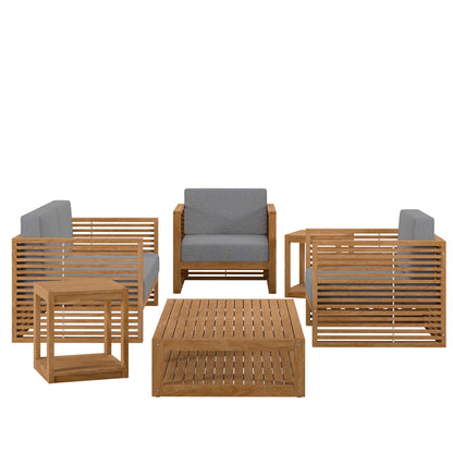 Modway - Carlsbad 6-Piece Teak Wood Outdoor Patio Set by Modway  Outdoor Furniture Sofa Sectionals Gray - EEI-5836-NAT-GRY