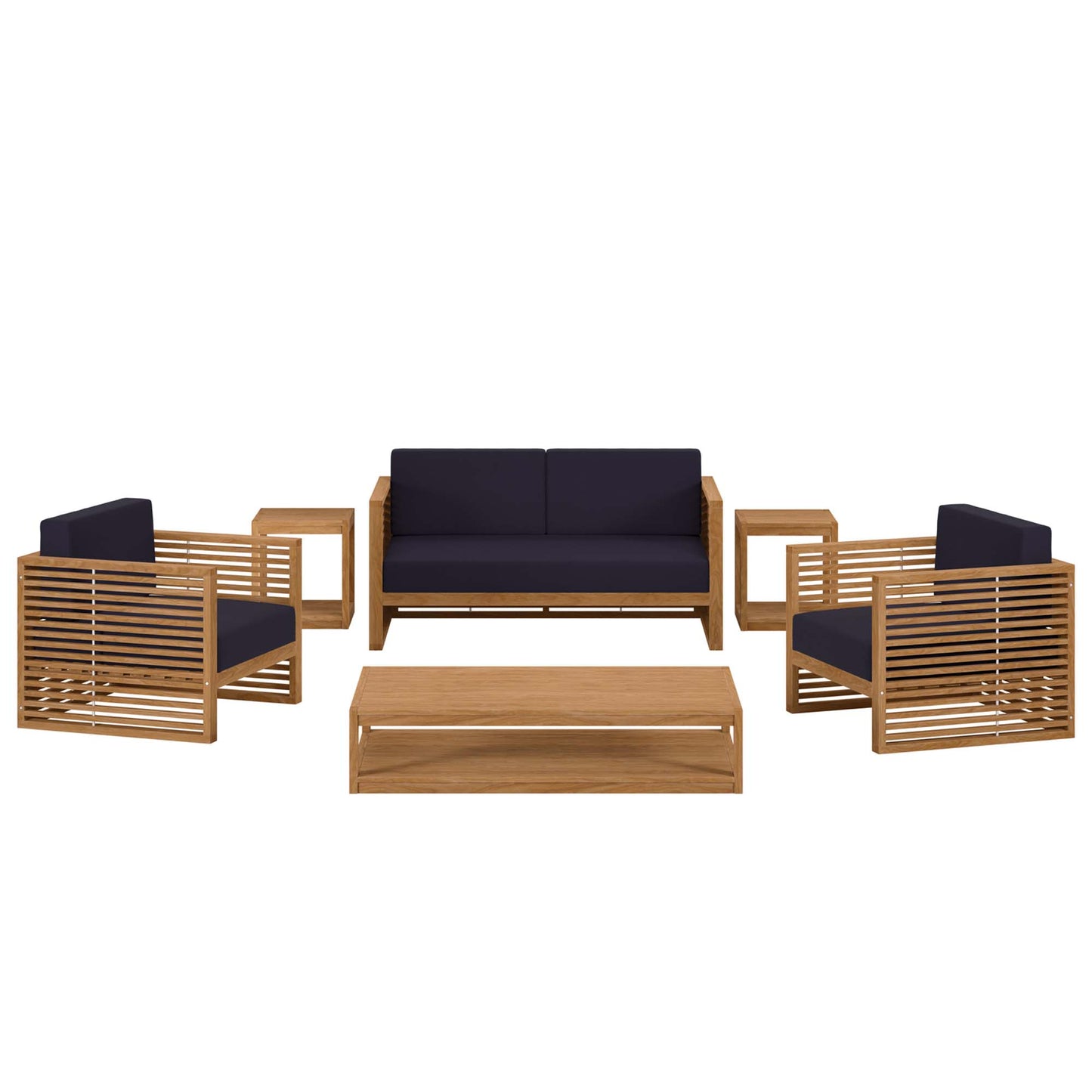 Modway - Carlsbad 6-Piece Teak Wood Outdoor Patio Set by Modway  Outdoor Furniture Sofa Sectionals Blue - EEI-5836-NAT-NAV