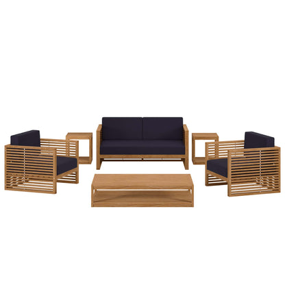 Modway - Carlsbad 6-Piece Teak Wood Outdoor Patio Set by Modway  Outdoor Furniture Sofa Sectionals Blue - EEI-5836-NAT-NAV