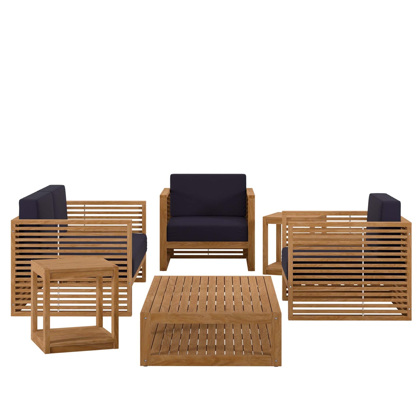 Modway - Carlsbad 6-Piece Teak Wood Outdoor Patio Set by Modway  Outdoor Furniture Sofa Sectionals Blue - EEI-5836-NAT-NAV