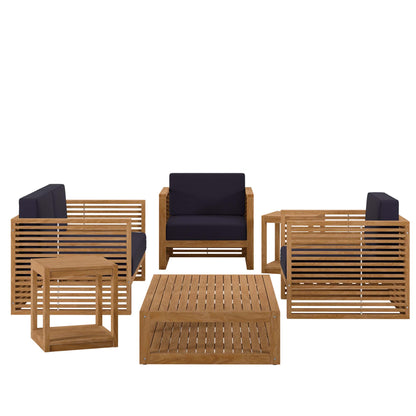 Modway - Carlsbad 6-Piece Teak Wood Outdoor Patio Set by Modway  Outdoor Furniture Sofa Sectionals Blue - EEI-5836-NAT-NAV