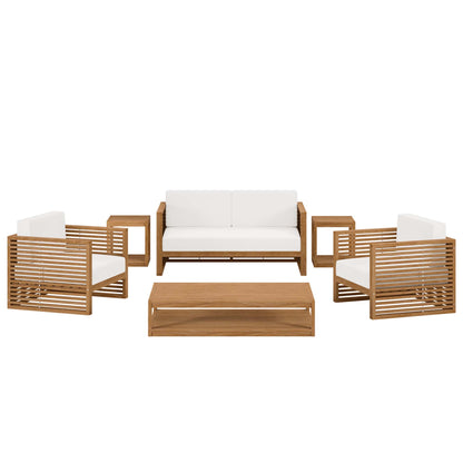 Modway - Carlsbad 6-Piece Teak Wood Outdoor Patio Set by Modway  Outdoor Furniture Sofa Sectionals White - EEI-5836-NAT-WHI