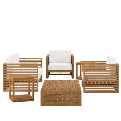 Modway - Carlsbad 6-Piece Teak Wood Outdoor Patio Set by Modway  Outdoor Furniture Sofa Sectionals White - EEI-5836-NAT-WHI