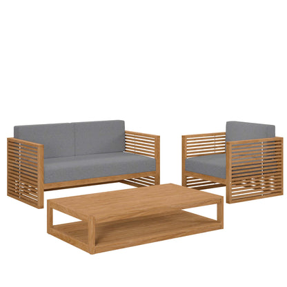 Modway - Carlsbad 3-Piece Teak Wood Outdoor Patio Set by Modway  Outdoor Furniture Sofa Sectionals Gray - EEI-5837-NAT-GRY