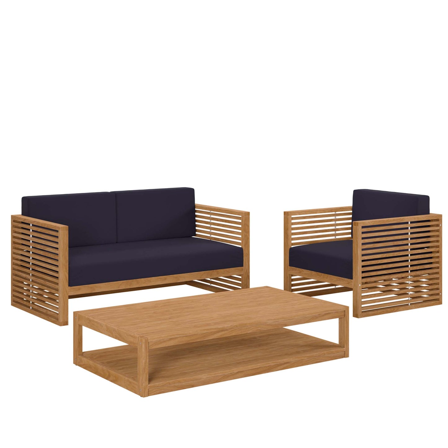 Modway - Carlsbad 3-Piece Teak Wood Outdoor Patio Set by Modway  Outdoor Furniture Sofa Sectionals Blue - EEI-5837-NAT-NAV