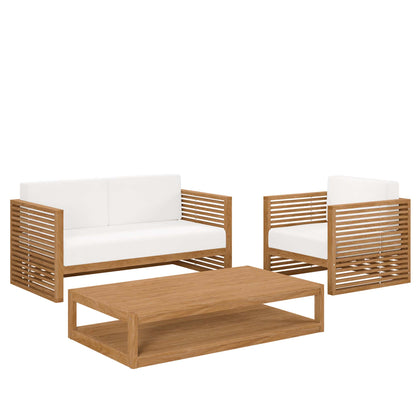 Modway - Carlsbad 3-Piece Teak Wood Outdoor Patio Set by Modway  Outdoor Furniture Sofa Sectionals White - EEI-5837-NAT-WHI