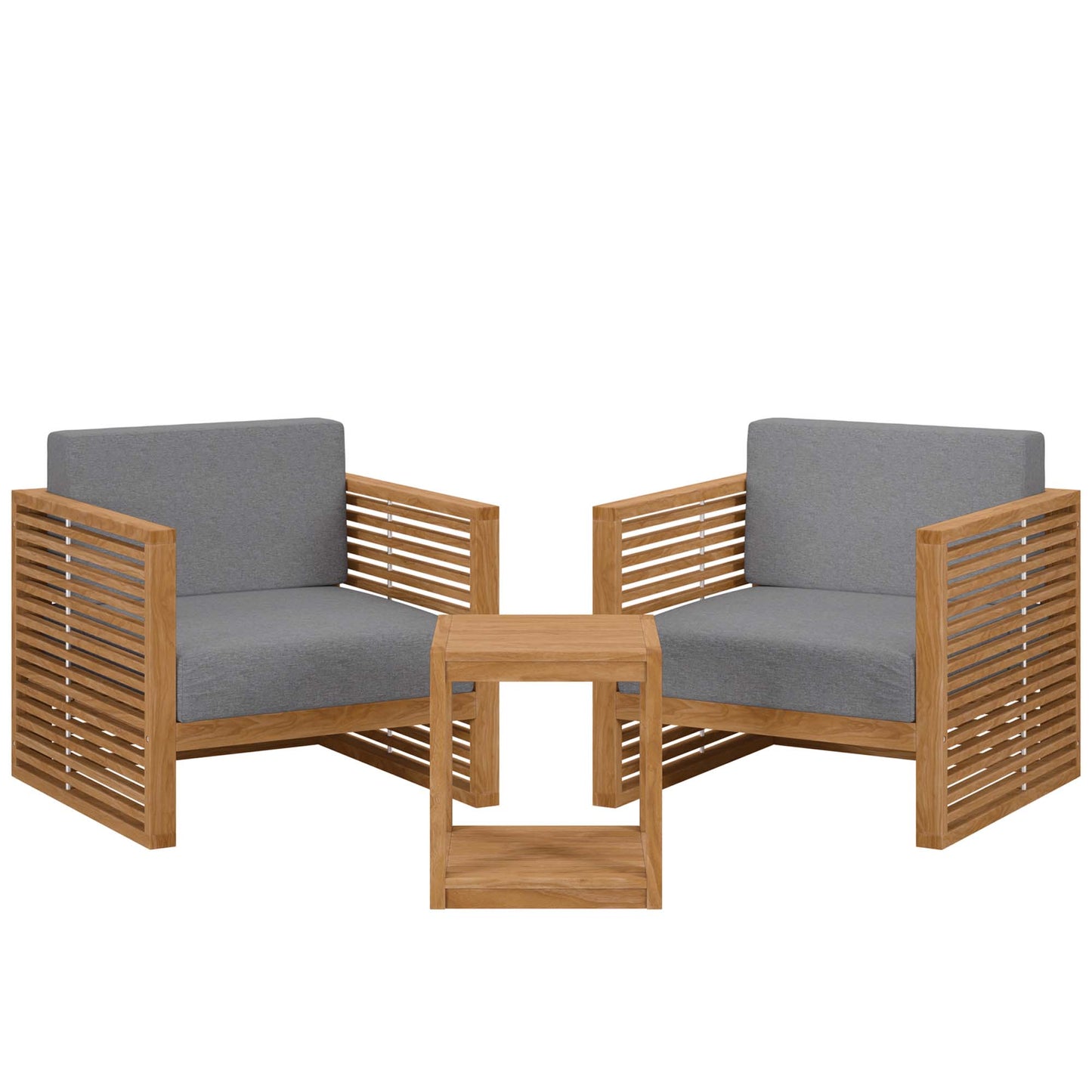 Modway - Carlsbad 3-Piece Teak Wood Outdoor Patio Set by Modway  Outdoor Furniture Sofa Sectionals Gray - EEI-5838-NAT-GRY