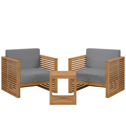 Modway - Carlsbad 3-Piece Teak Wood Outdoor Patio Set by Modway  Outdoor Furniture Sofa Sectionals Gray - EEI-5838-NAT-GRY