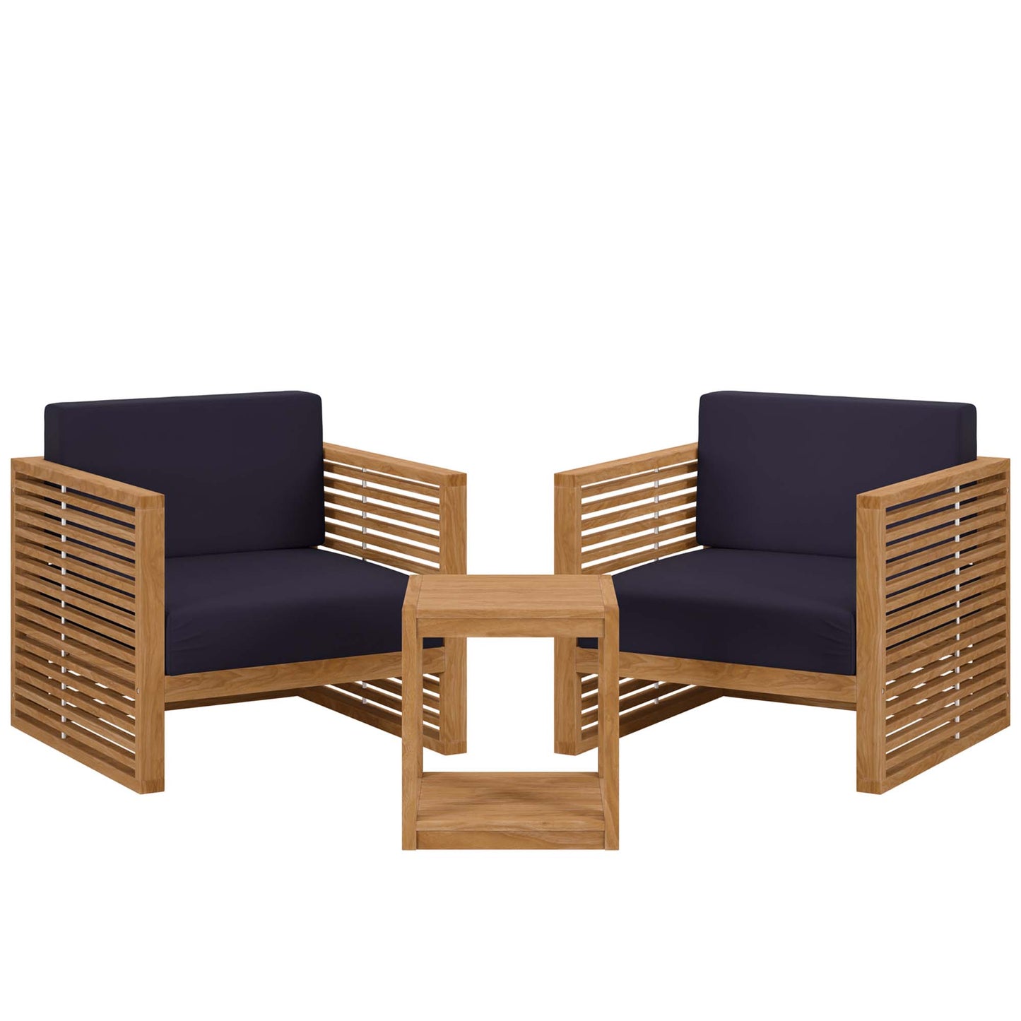 Modway - Carlsbad 3-Piece Teak Wood Outdoor Patio Set by Modway  Outdoor Furniture Sofa Sectionals Blue - EEI-5838-NAT-NAV