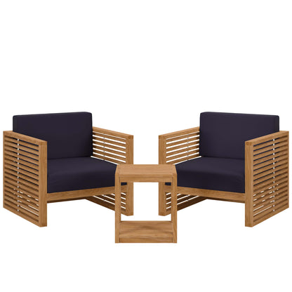 Modway - Carlsbad 3-Piece Teak Wood Outdoor Patio Set by Modway  Outdoor Furniture Sofa Sectionals Blue - EEI-5838-NAT-NAV