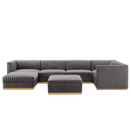 Modway - Sanguine 7-Piece Channel Tufted Performance Velvet Right-Facing Modular Sectional Sofa by Modway  Living Room Sofas and Armchairs Gray - EEI-5839-GRY