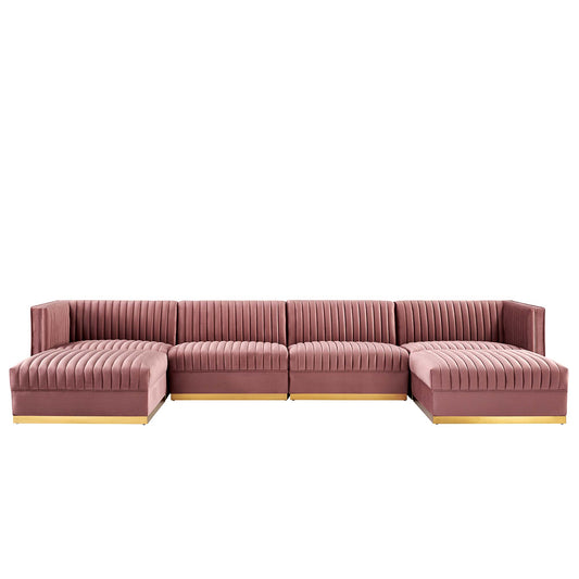 Modway - Sanguine 6-Piece Channel Tufted Performance Velvet Modular Sectional Sofa by Modway  Living Room Sofas and Armchairs Red - EEI-5841-DUS