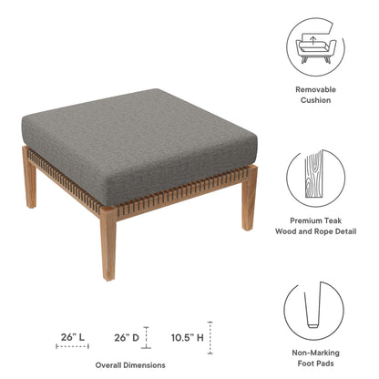 Modway - Clearwater Outdoor Patio Teak Wood Ottoman by Modway  Outdoor Furniture Sofa Sectionals Gray - EEI-5854-GRY-GPH