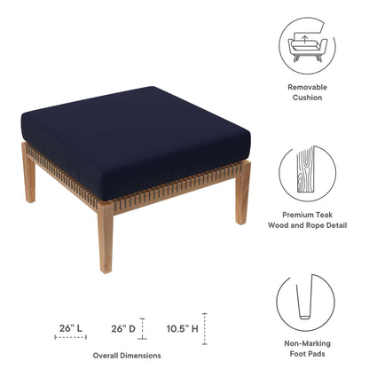 Modway - Clearwater Outdoor Patio Teak Wood Ottoman by Modway  Outdoor Furniture Sofa Sectionals Blue - EEI-5854-GRY-NAV