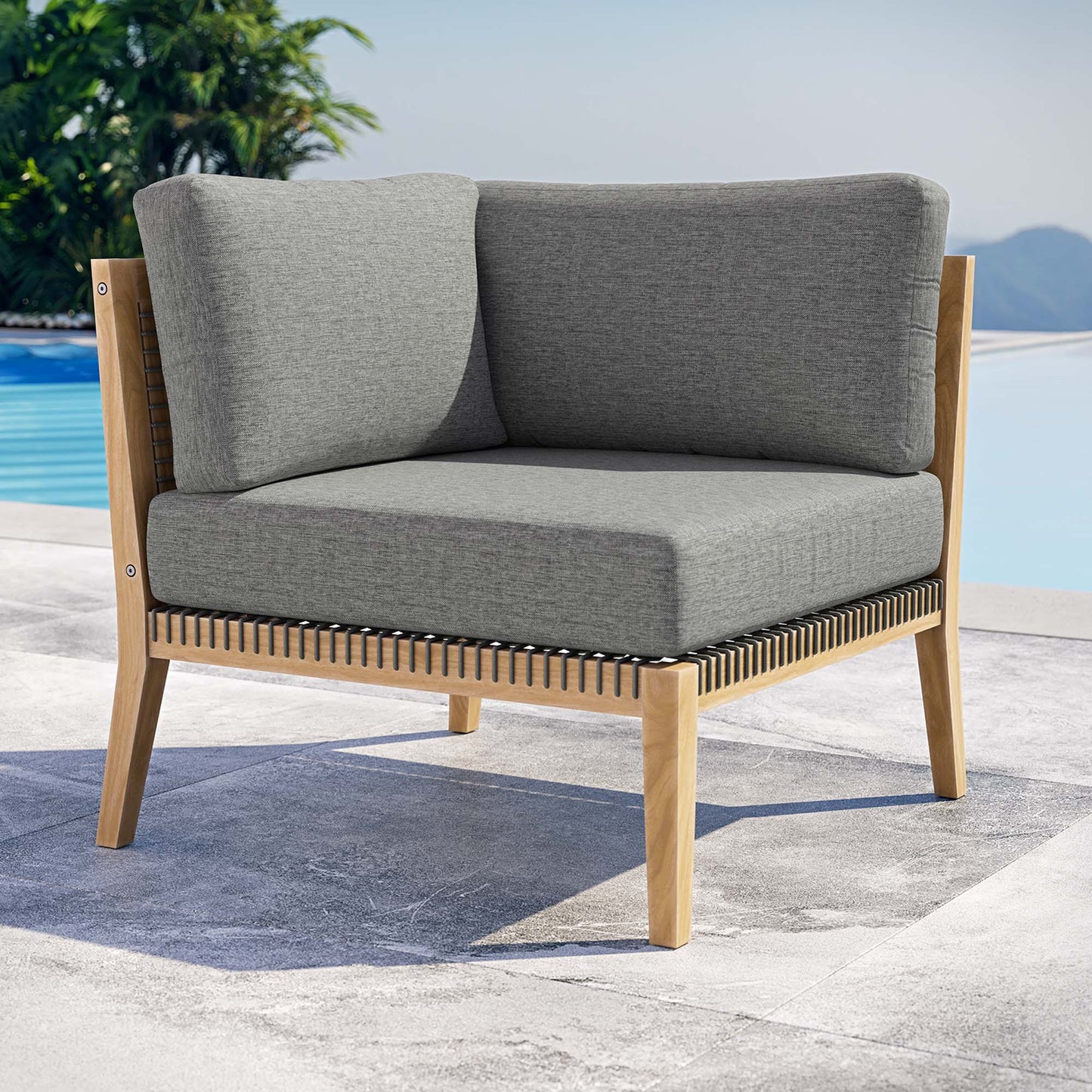 Modway - Clearwater Outdoor Patio Teak Wood Corner Chair by Modway  Outdoor Furniture Sofa Sectionals Gray - EEI-5855-GRY-GPH