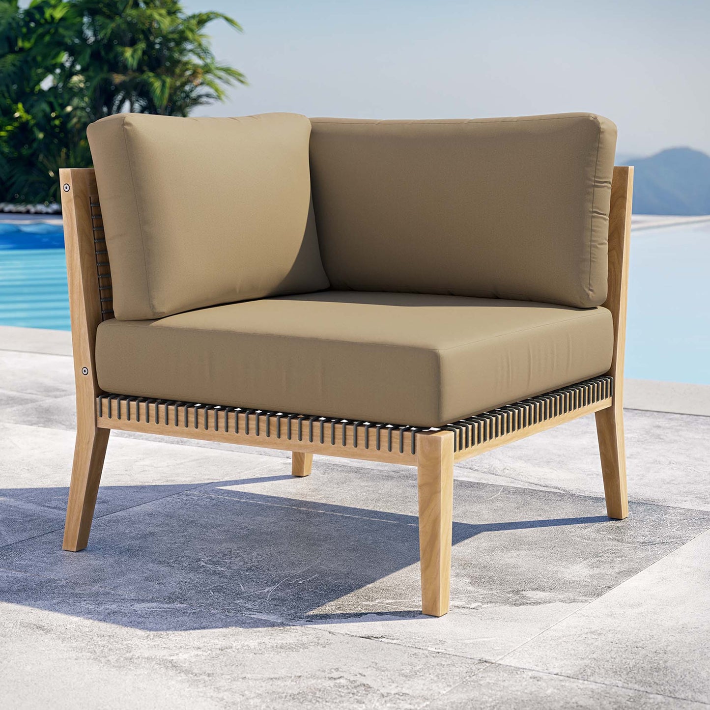 Modway - Clearwater Outdoor Patio Teak Wood Corner Chair by Modway  Outdoor Furniture Sofa Sectionals Brown - EEI-5855-GRY-LBR