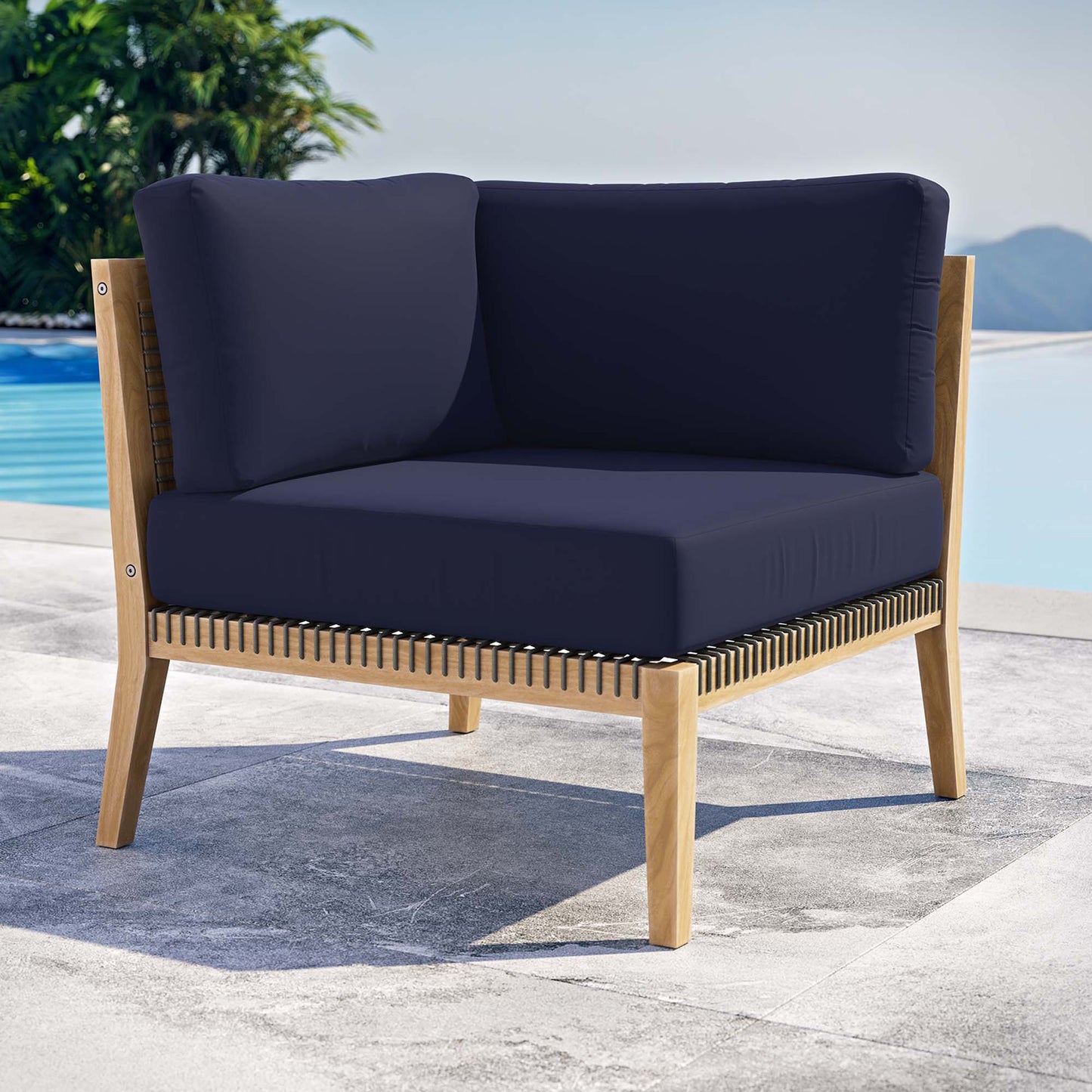 Modway - Clearwater Outdoor Patio Teak Wood Corner Chair by Modway  Outdoor Furniture Sofa Sectionals Blue - EEI-5855-GRY-NAV