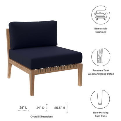 Modway - Clearwater Outdoor Patio Teak Wood Armless Chair by Modway  Outdoor Furniture Sofa Sectionals Blue - EEI-5856-GRY-NAV