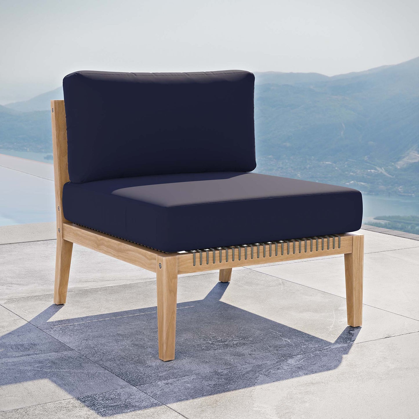 Modway - Clearwater Outdoor Patio Teak Wood Armless Chair by Modway  Outdoor Furniture Sofa Sectionals Blue - EEI-5856-GRY-NAV