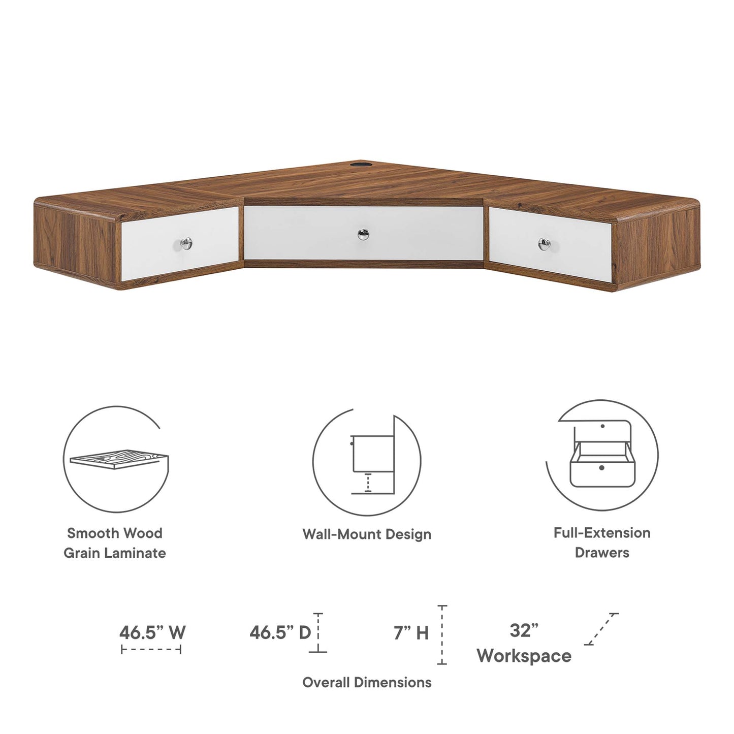 Modway Outlet Transmit 47" Wall Mount Corner Walnut Office Desk by Modway  Office Furniture Furniture Walnut White - EEI-5862-WAL-WHI