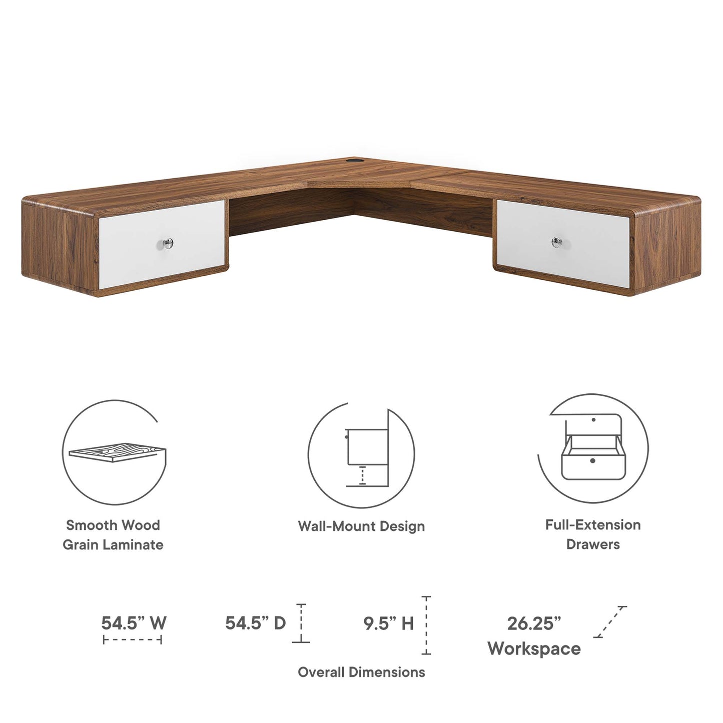 Modway Outlet Transmit 55" Wall Mount Corner Wood Office Desk by Modway  Office Furniture Furniture Walnut White - EEI-5863-WAL-WHI