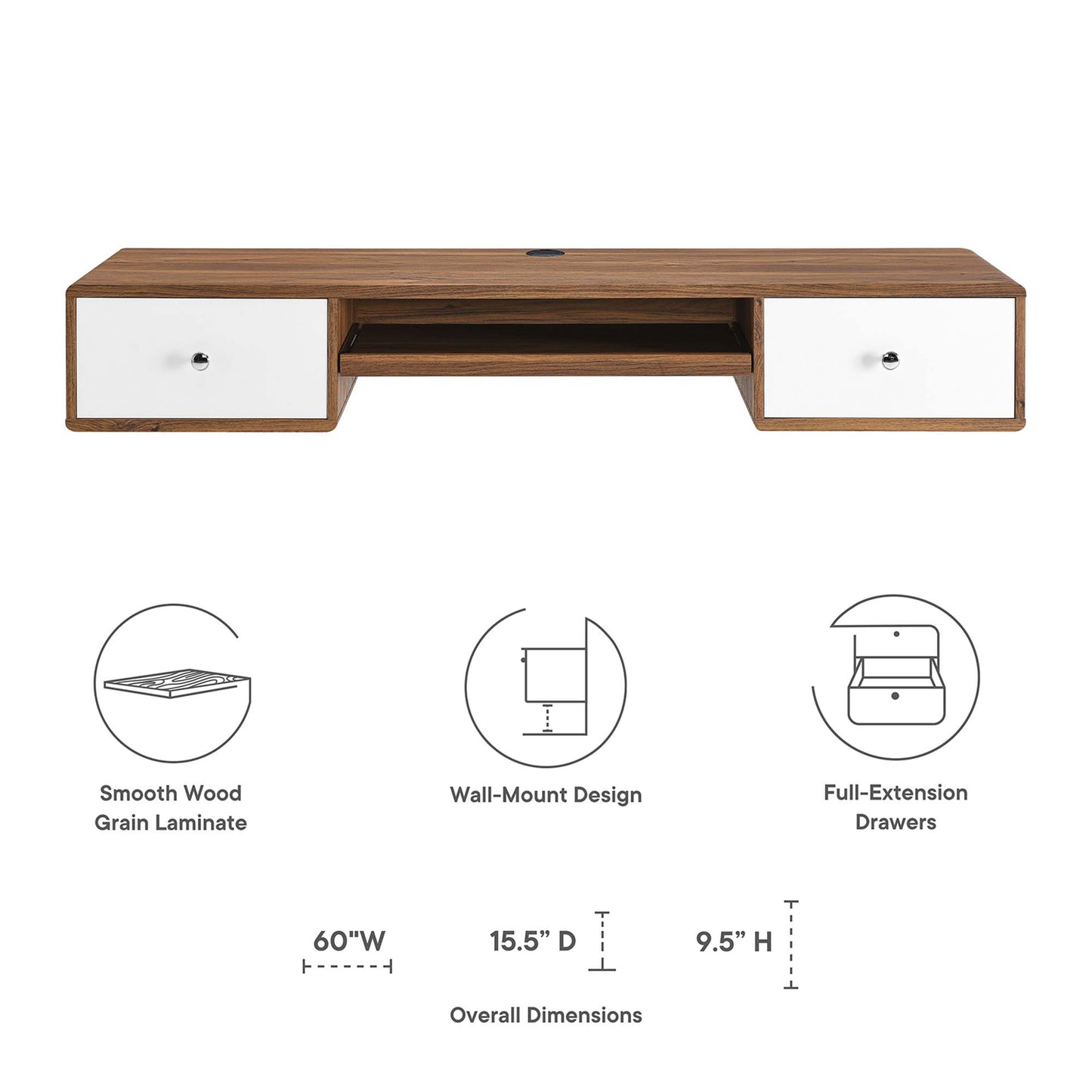 Modway Outlet Transmit 60" Wall Mount Wood Office Desk by Modway  Office Furniture Furniture Walnut White - EEI-5864-WAL-WHI