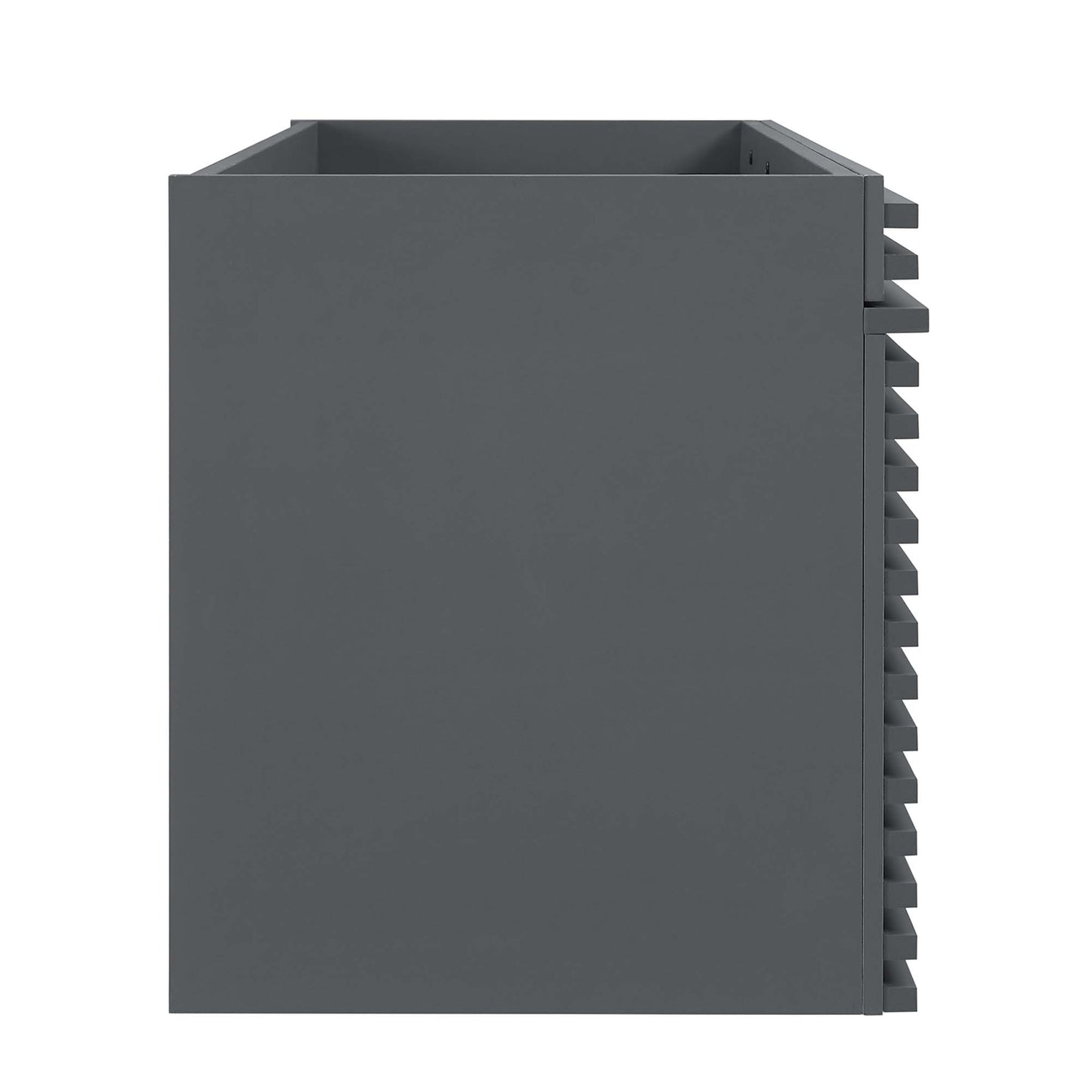Gray bathroom vanity cabinet, 48" wide, designed for a single sink (sink not included)