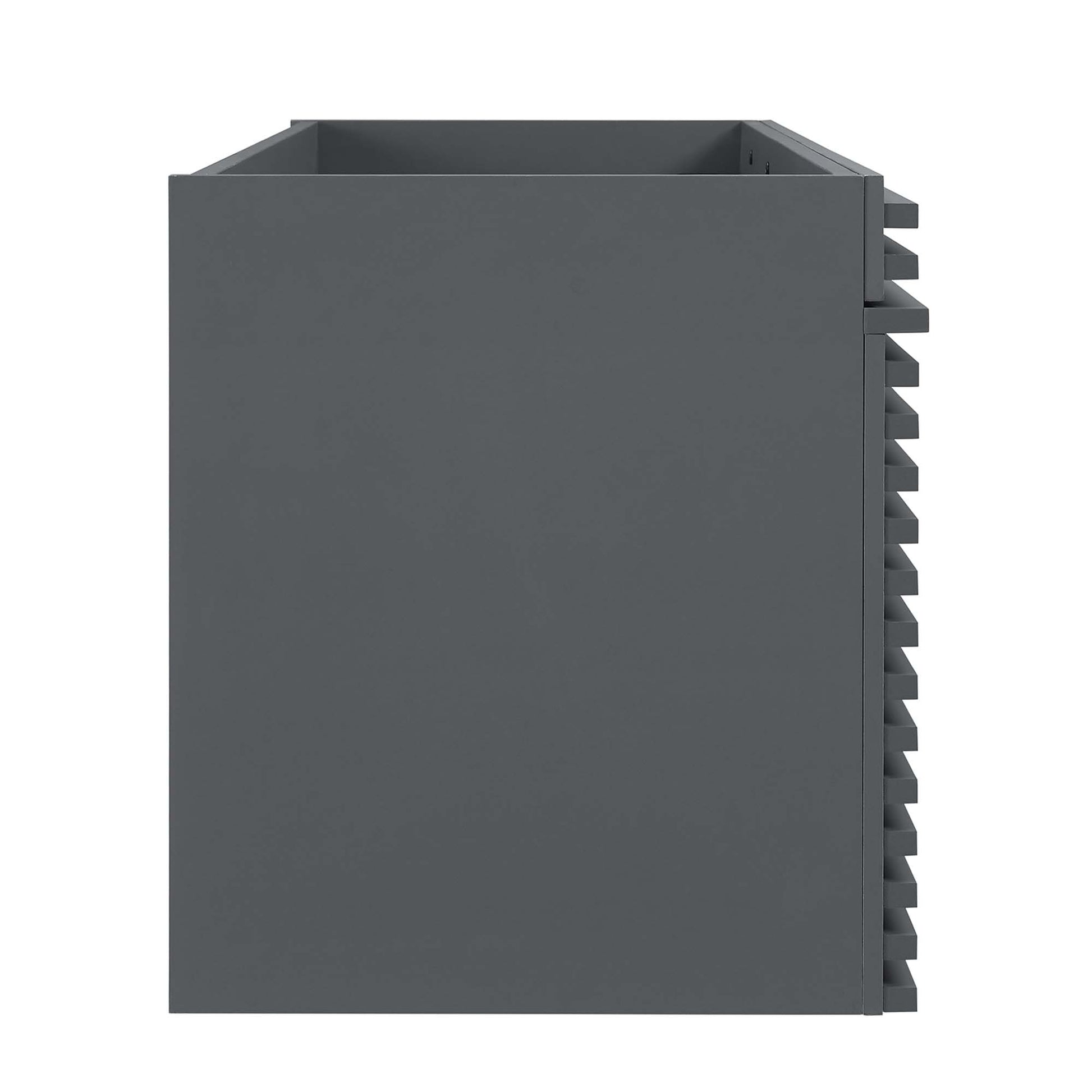 Gray bathroom vanity cabinet, 48" wide, designed for a single sink (sink not included)