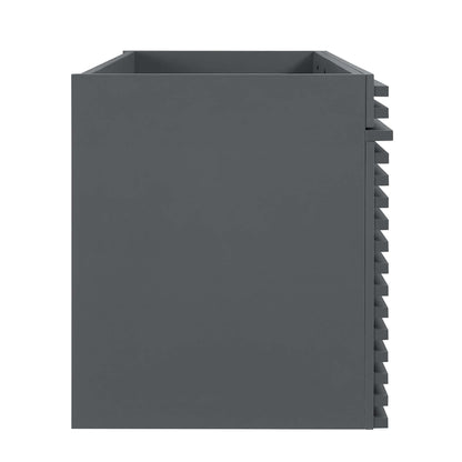 Gray bathroom vanity cabinet, 48" wide, designed for a single sink (sink not included)