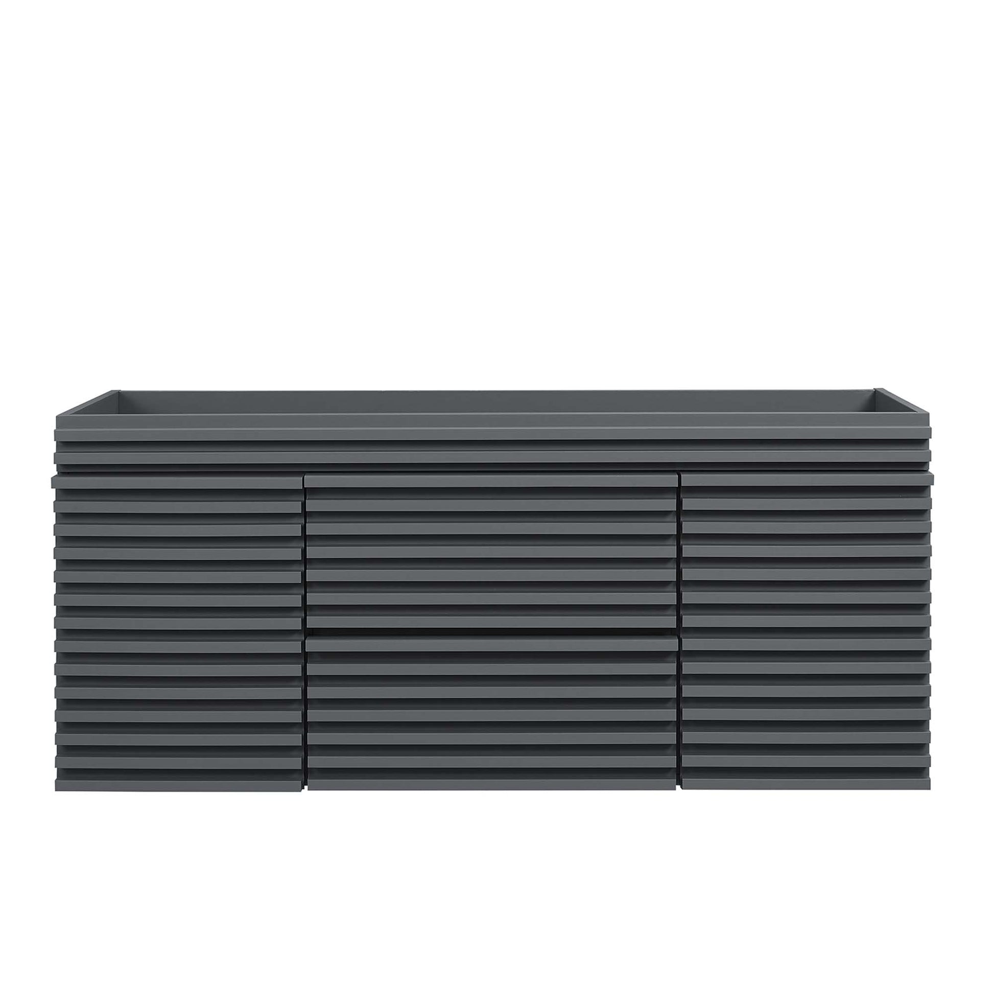 Gray bathroom vanity cabinet; 48-inch wide, single-sink compatible (sink not included).