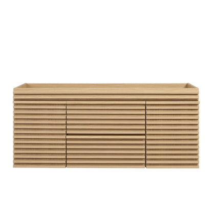Oak-finished bathroom vanity cabinet in brown oak, designed for a single sink.