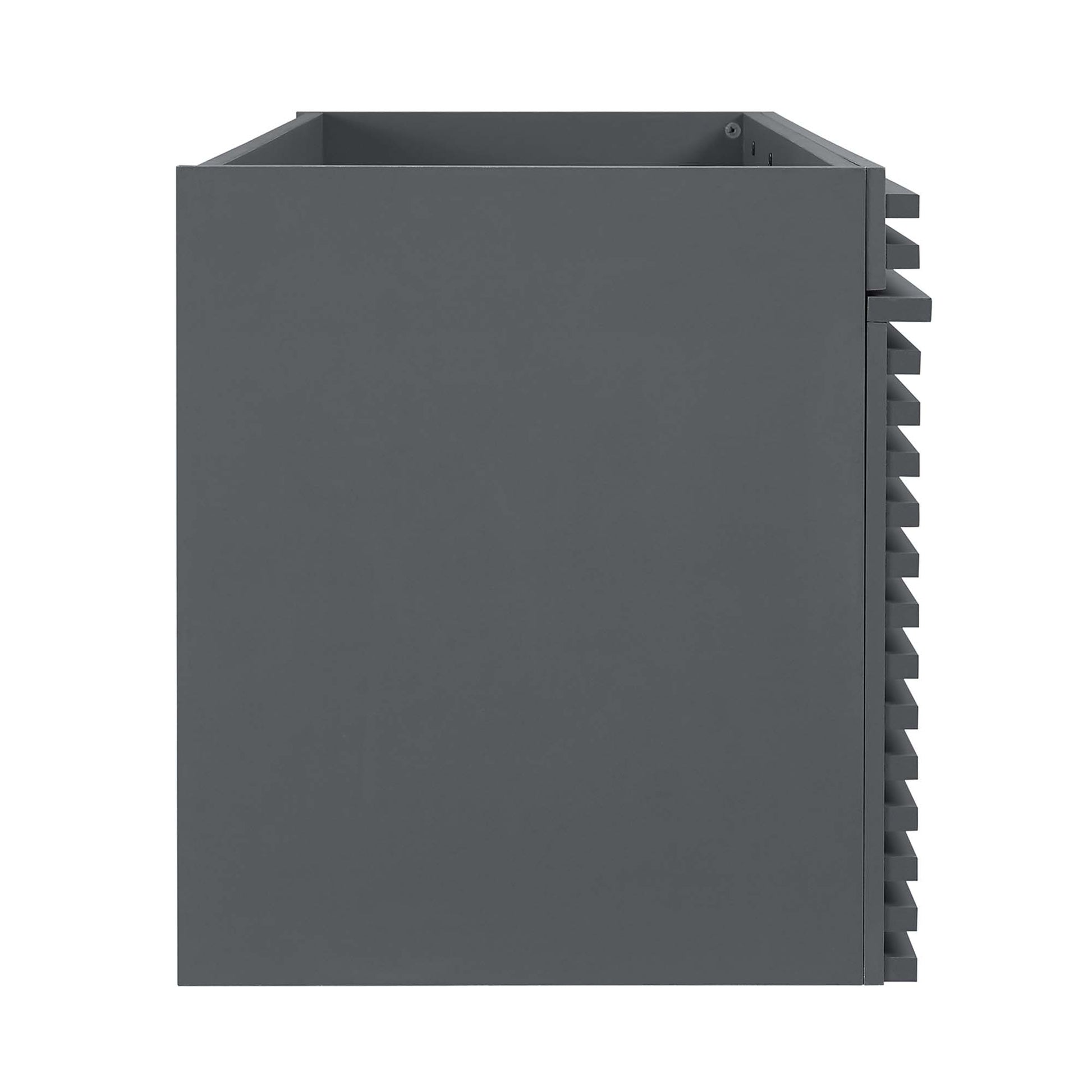 Gray bathroom vanity cabinet.