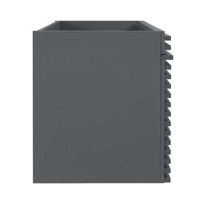 Gray bathroom vanity cabinet.