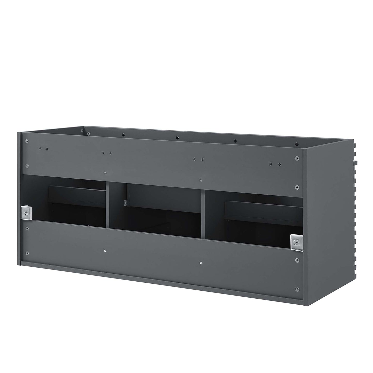Gray bathroom vanity cabinet designed for a 48-inch double-sink installation.