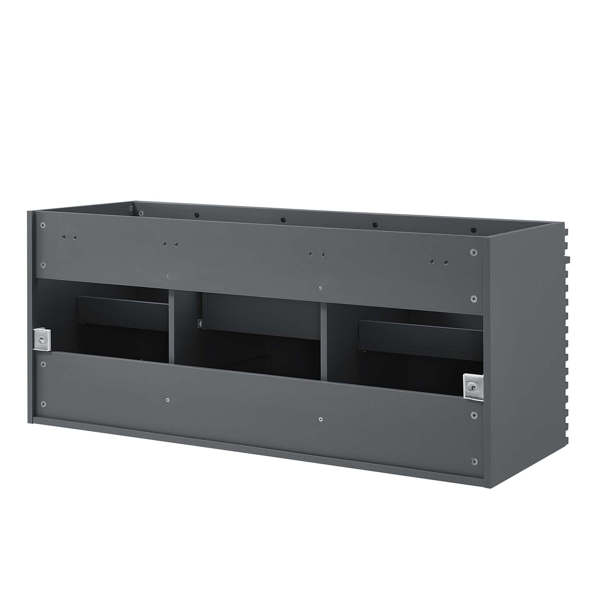 Gray bathroom vanity cabinet designed for a 48-inch double-sink installation.