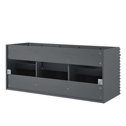 Gray bathroom vanity cabinet designed for a 48-inch double-sink installation.