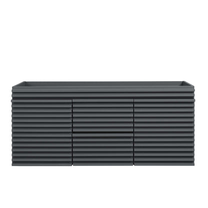 Dark gray rectangular bathroom vanity cabinet with storage, designed for a double sink setup.