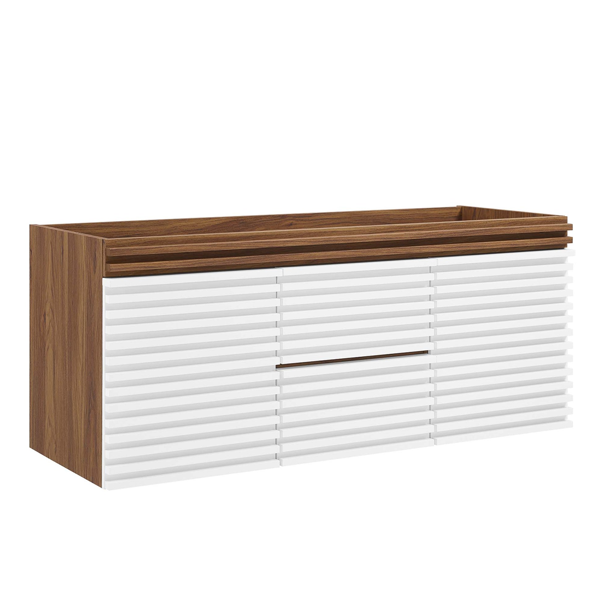 White walnut bathroom vanity cabinet, 48" wide with a sleek, low-profile design.