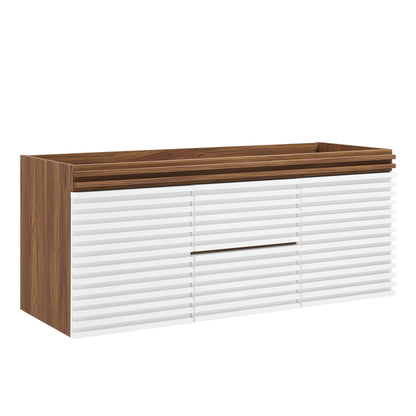 White walnut bathroom vanity cabinet, 48" wide with a sleek, low-profile design.