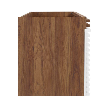 White walnut bathroom vanity cabinet, 48" wide, double sink compatible (not included).