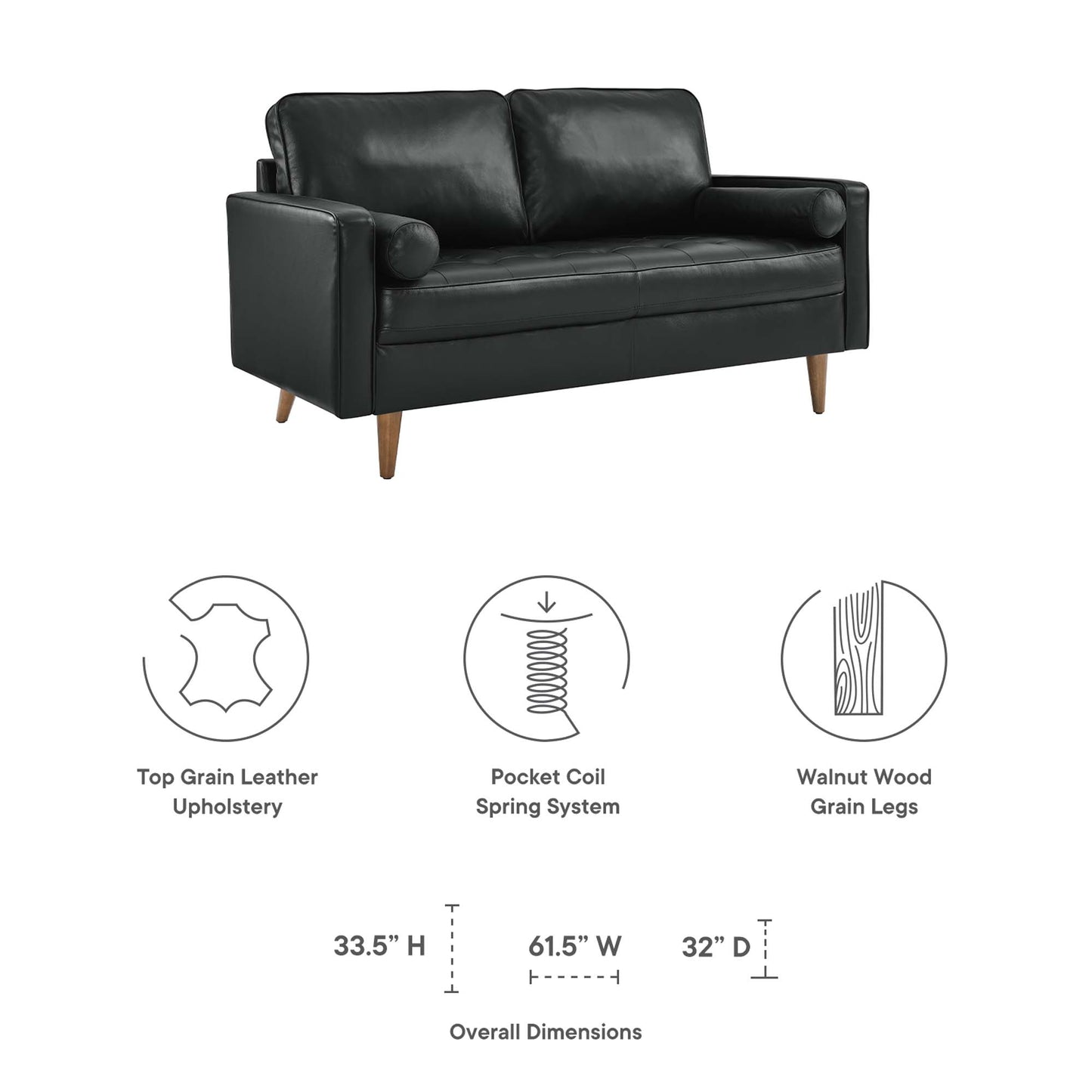 Modway Outlet Valour Leather Loveseat by Modway  Living Room Furniture Black - EEI-5870-BLK